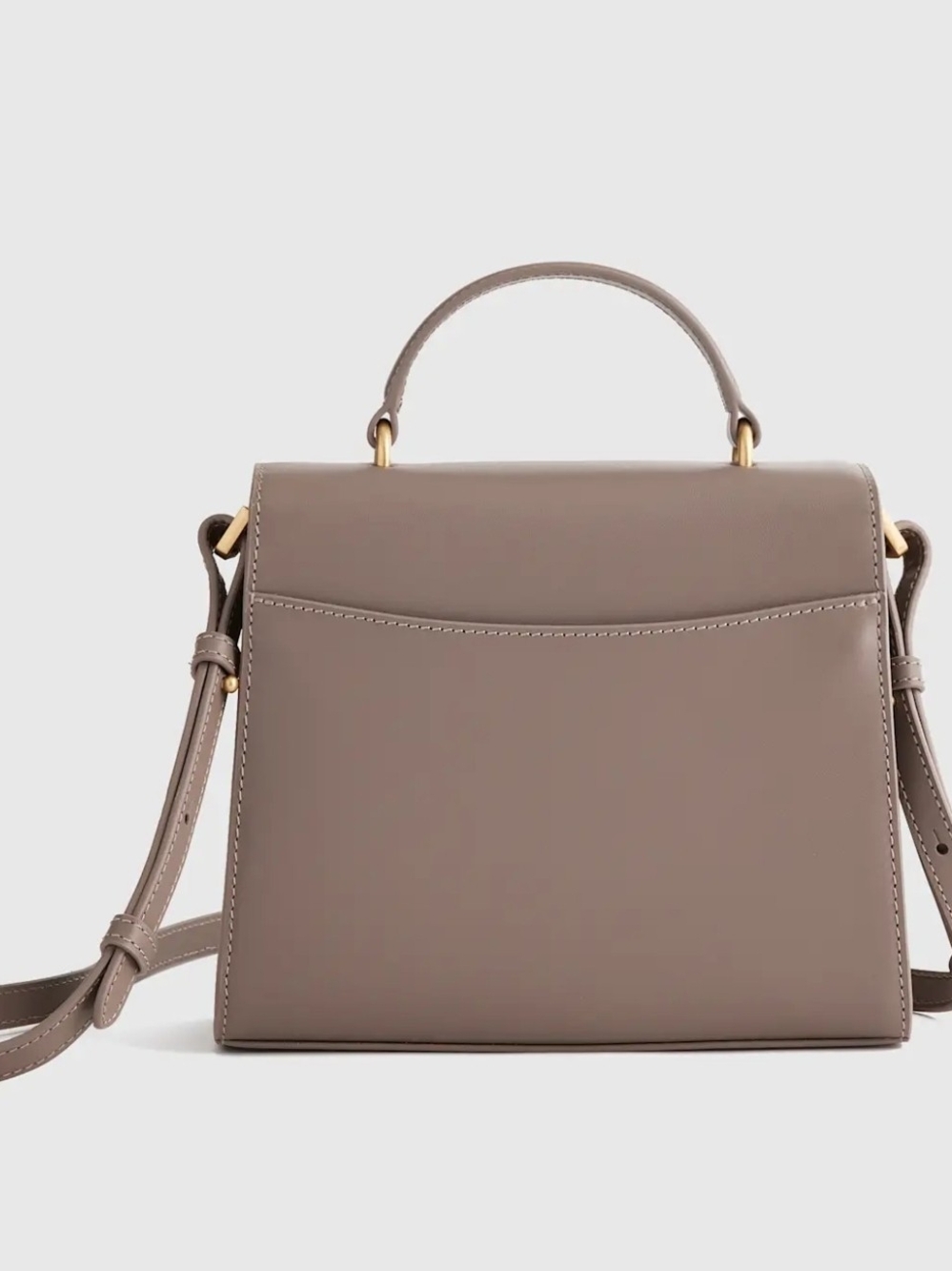 Quince Small Handle Crossbody Satchel w/ Detachable Strap Taupe Gold Hardware - Picture 4 of 16